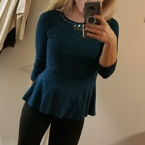Blue Peplum 3/4 Sleeve Top
